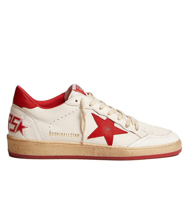 Ball Star Nappa Upper Matt Leather in White & Strawberry Red