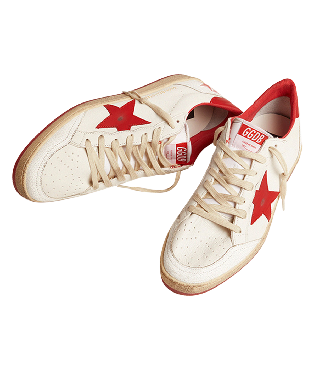 Ball Star Nappa Upper Matt Leather in White & Strawberry Red