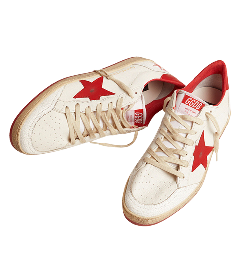 Ball Star Nappa Upper Matt Leather in White & Strawberry Red