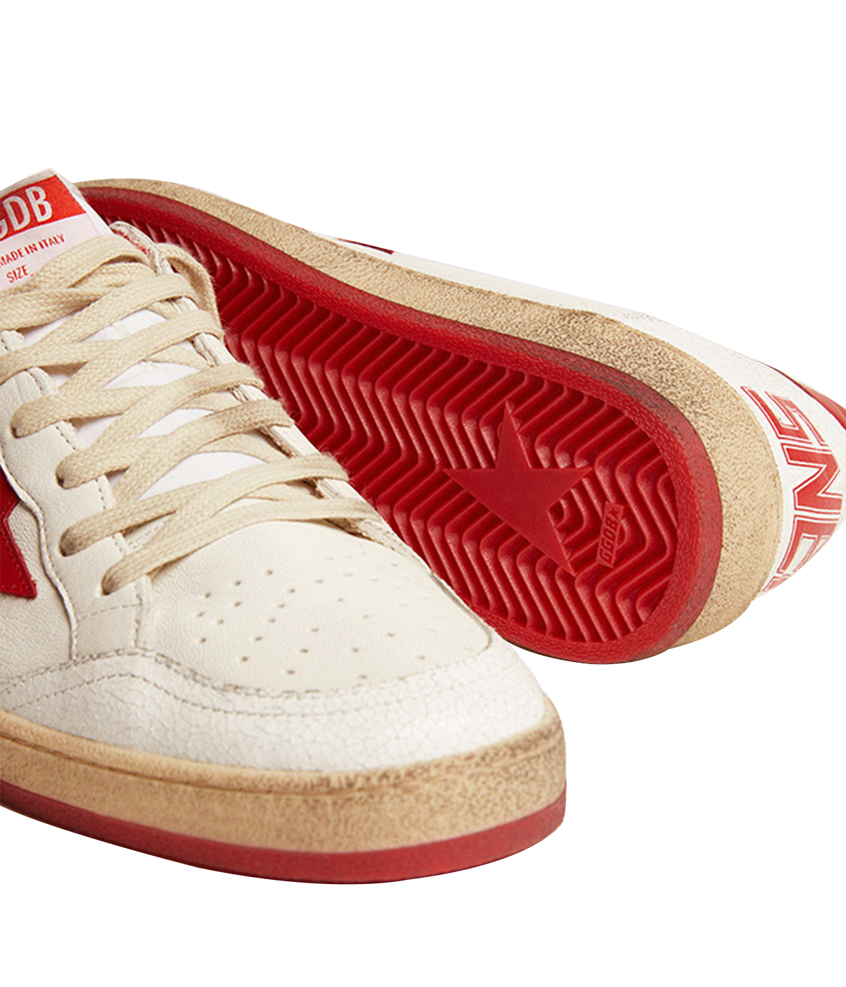 Ball Star Nappa Upper Matt Leather in White & Strawberry Red