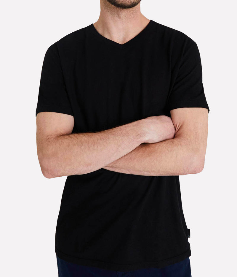 AG Bryce Vee Deep True Black on Model Front View Cotton V-Neck T-Shirt