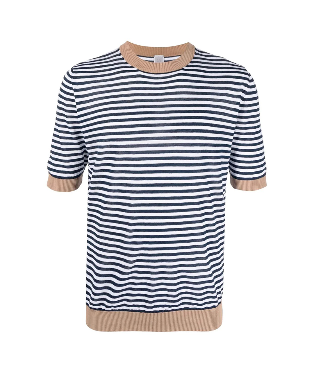 Crewneck Knit Shirt in White, Blue & Camel Stripe