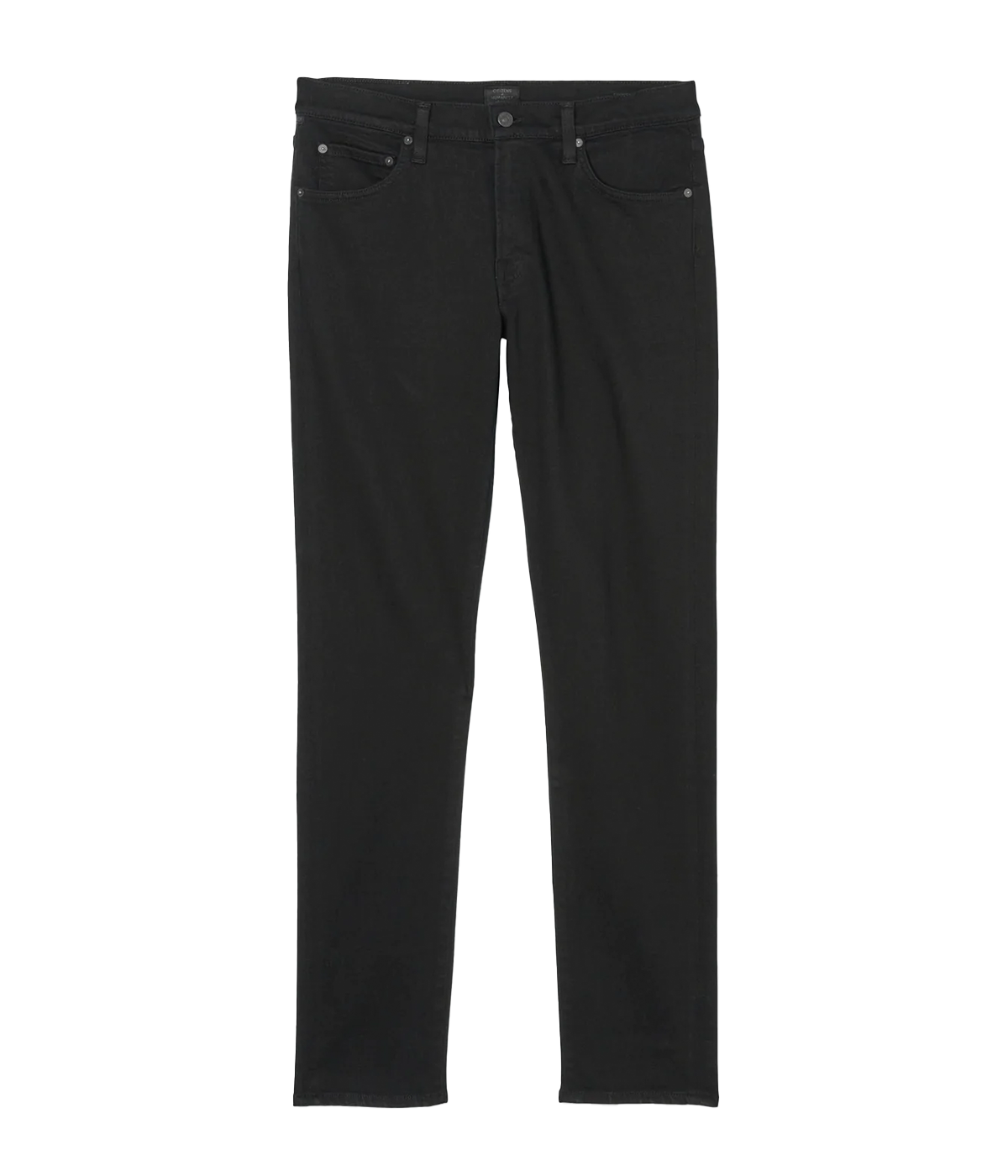 A flat lay of the Citizens of Humanity London Slim Taper jeans, showcasing their clean slim, tapered fit and tonal stitching.