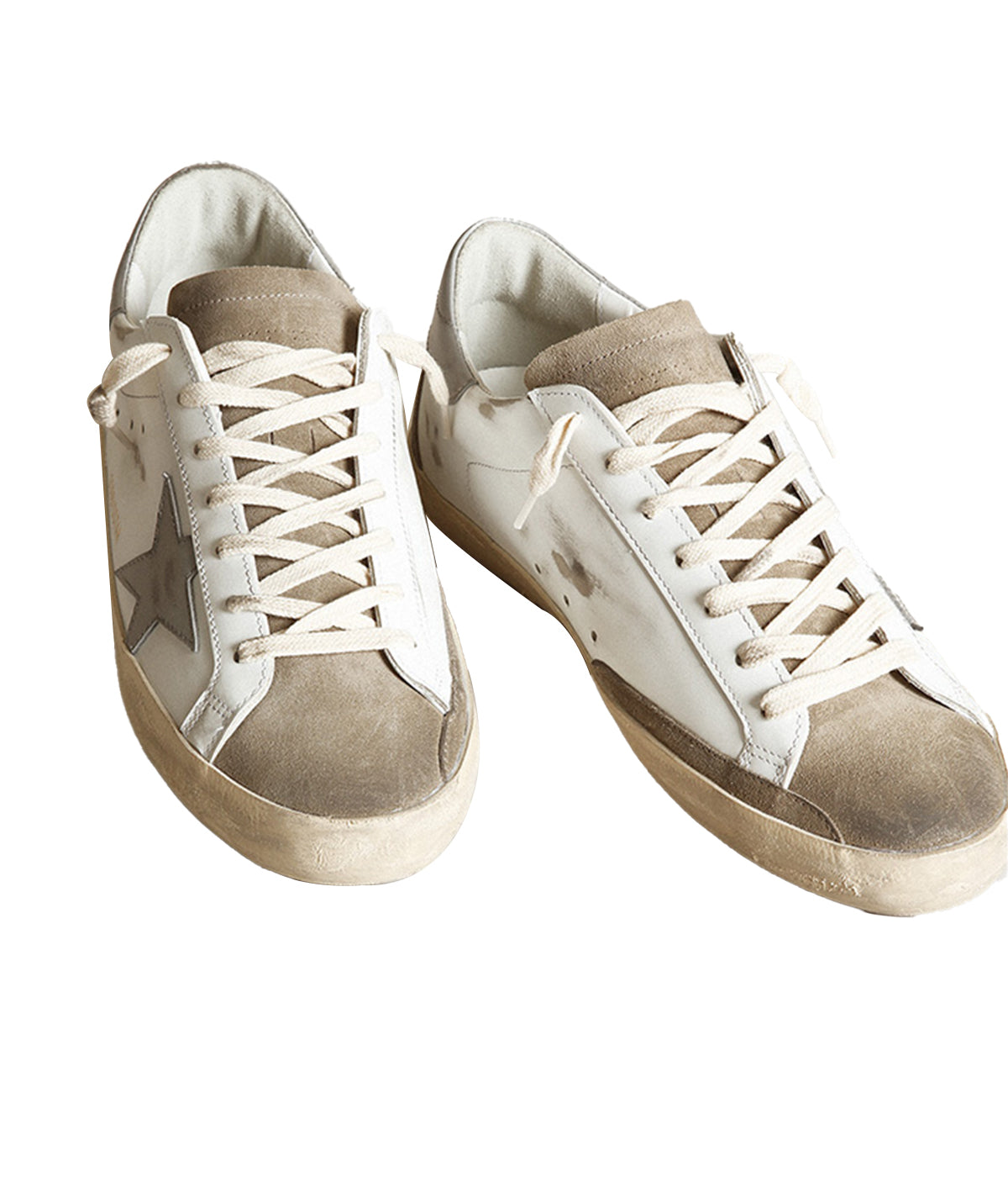 Super-Star Leather Upper Suede Toe and Spur in White, Taupe & Grey
