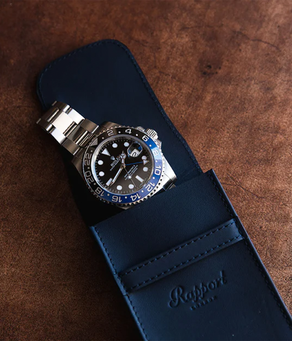 Hyde Park Single Watch Pouch in Navy Blue