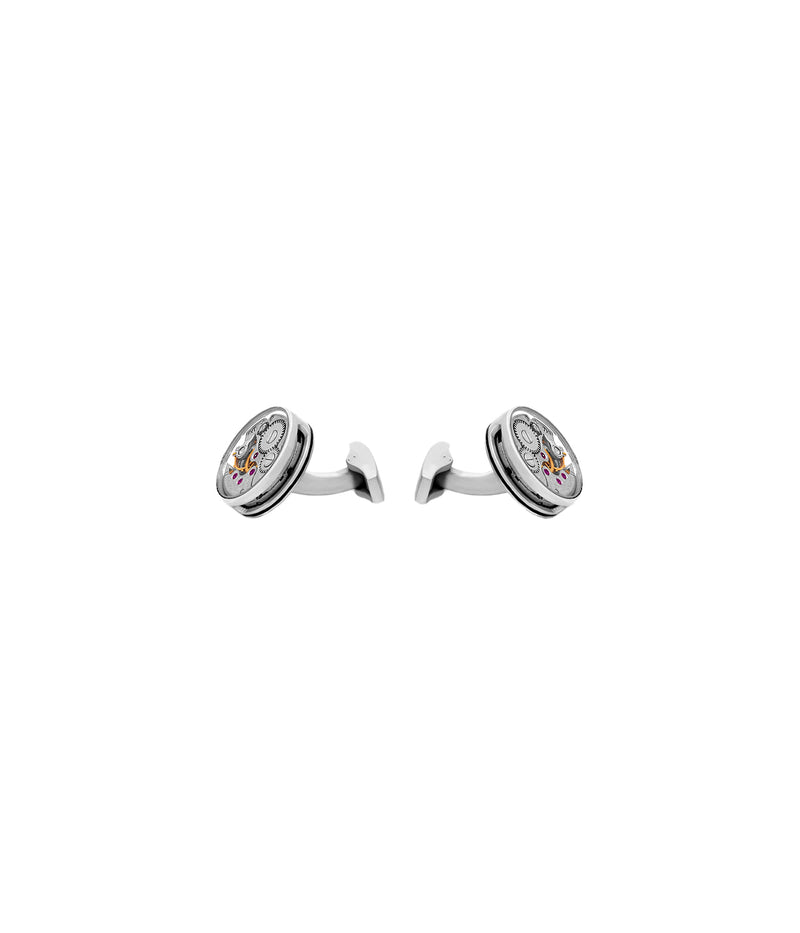 Round Skeleton Gear Cufflinks in Rhodium