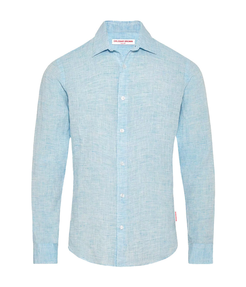 Giles Linen Shirt in Riviera & White