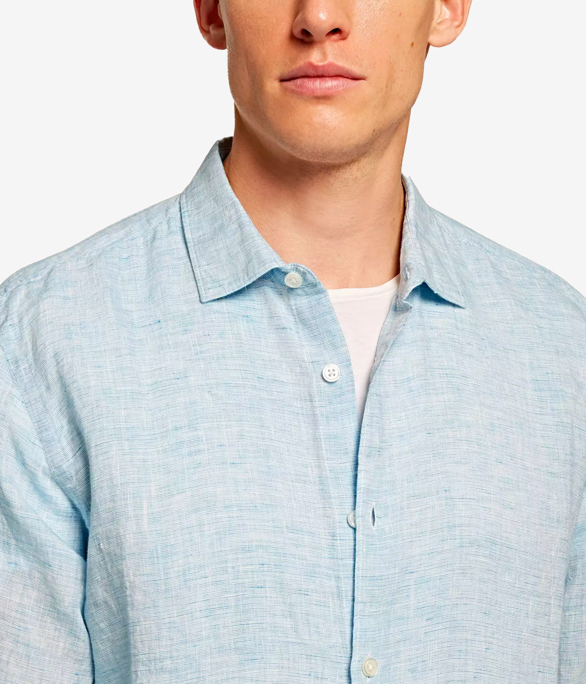 Giles Linen Shirt in Riviera & White