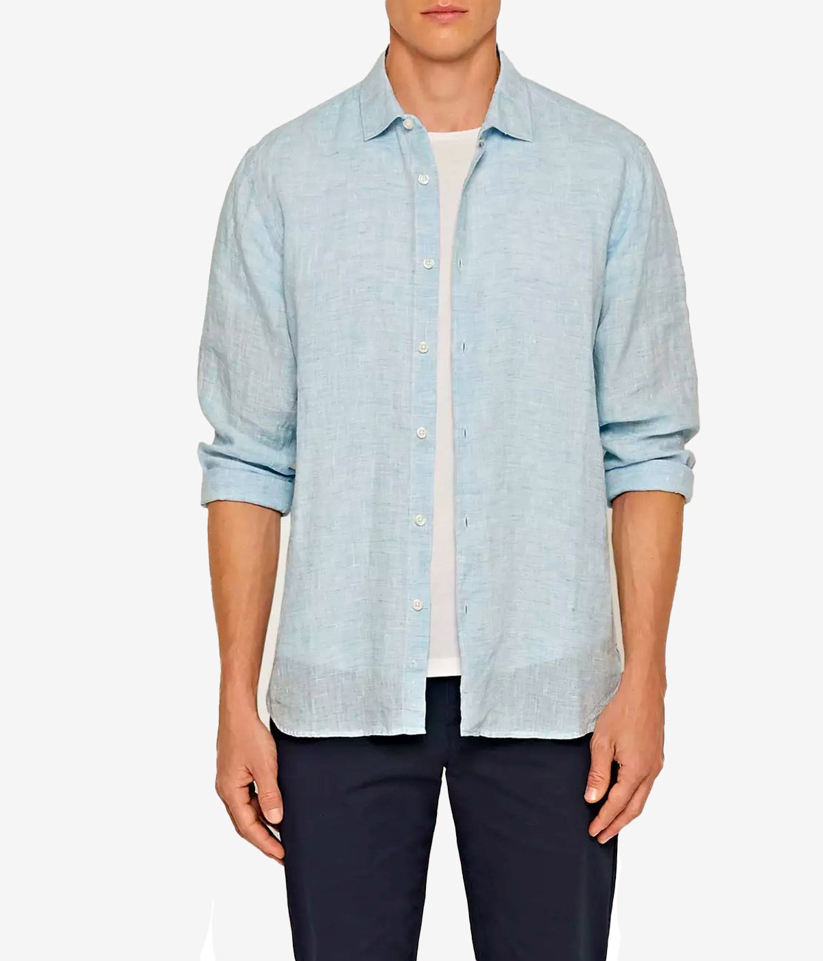 Giles Linen Shirt in Riviera & White