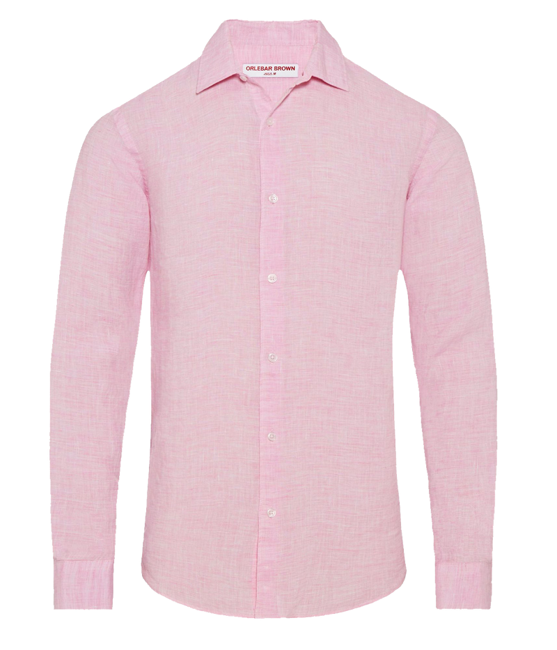 Giles Linen Shirt in Pale Pink & White