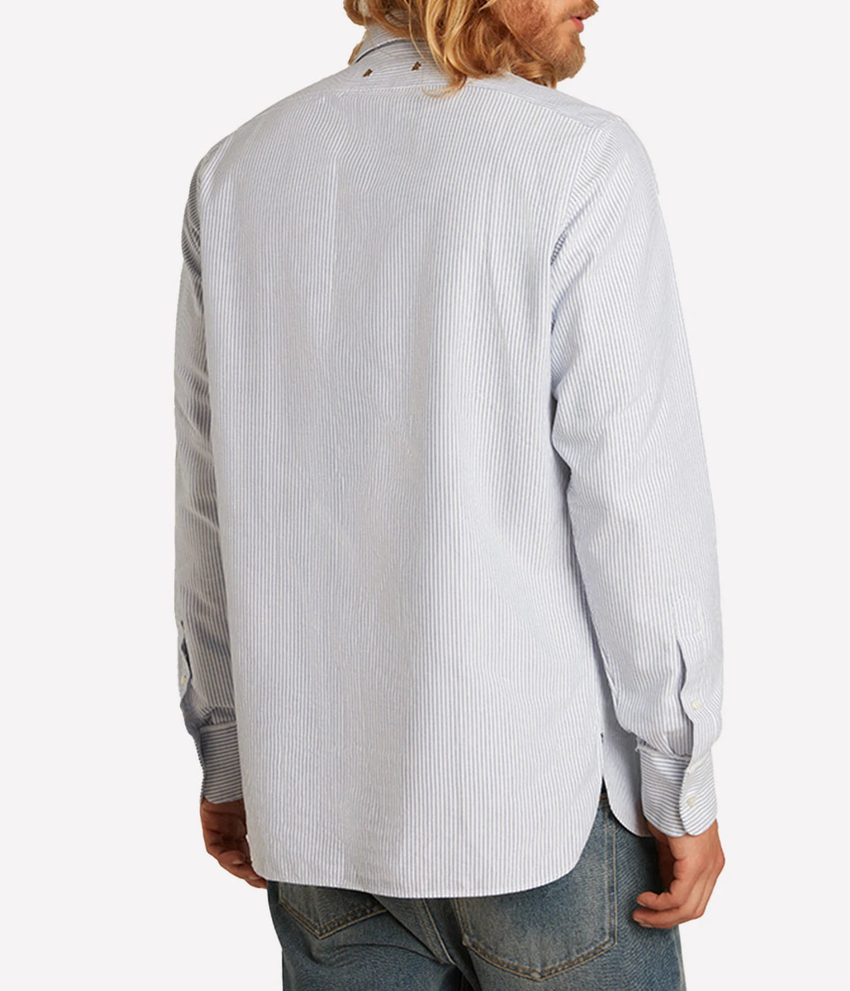 *FINAL SALE* Golden Regular Striped Cotton Oxford Shirt in White Infinity