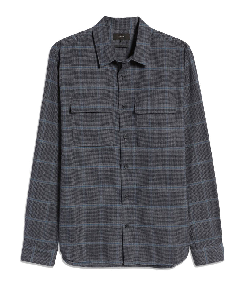 Houndstooth Windowpan Longsleeve Shirt in River Blue