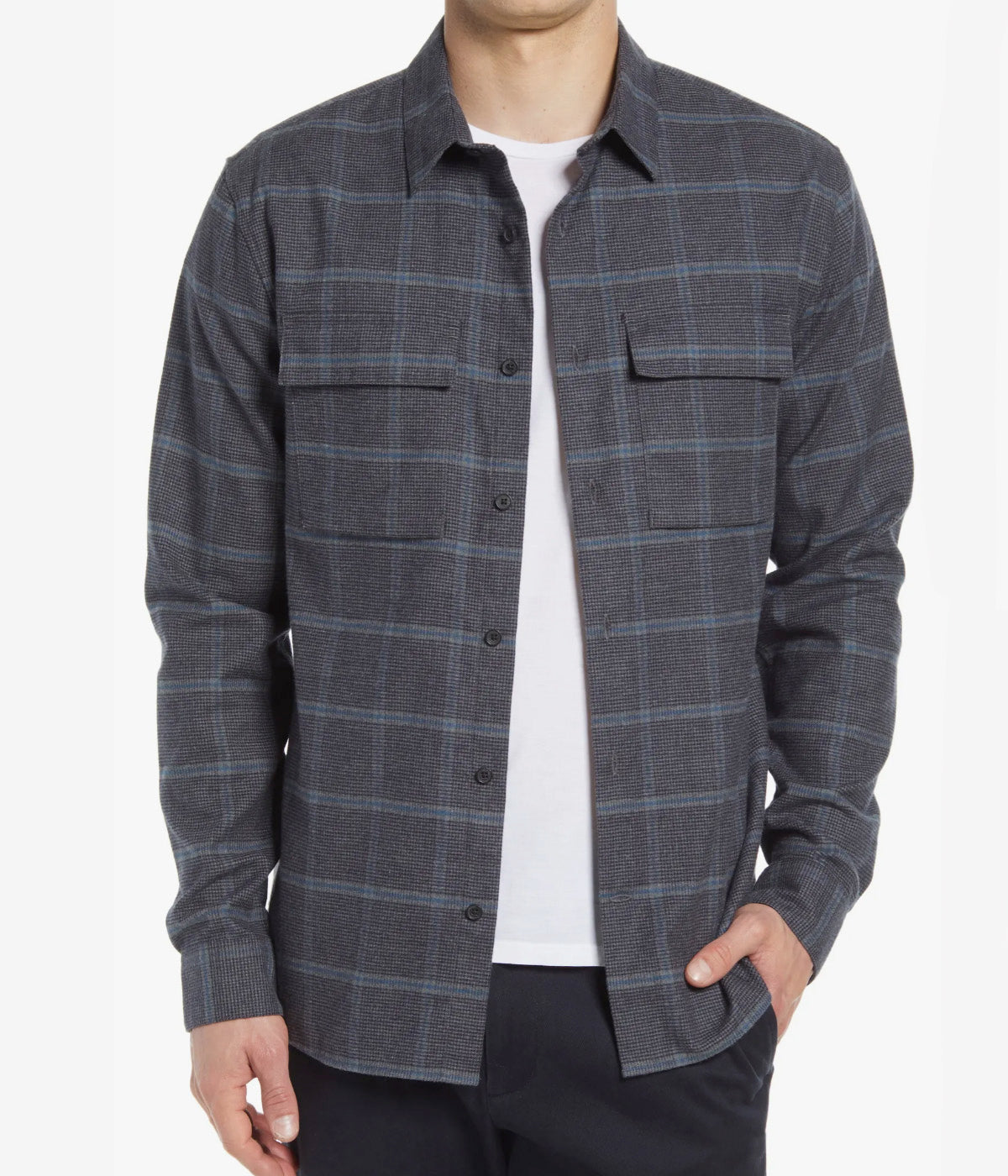 Houndstooth Windowpan Longsleeve Shirt in River Blue