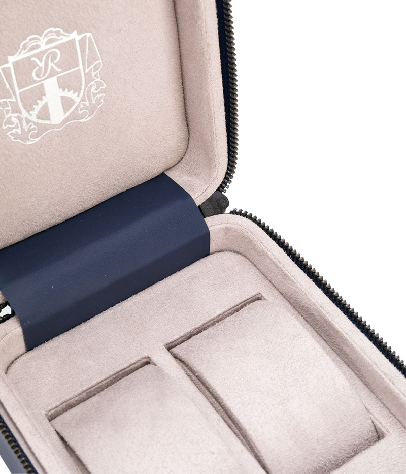 Hyde Park Two Watch Zip Case in Blue & Grey
