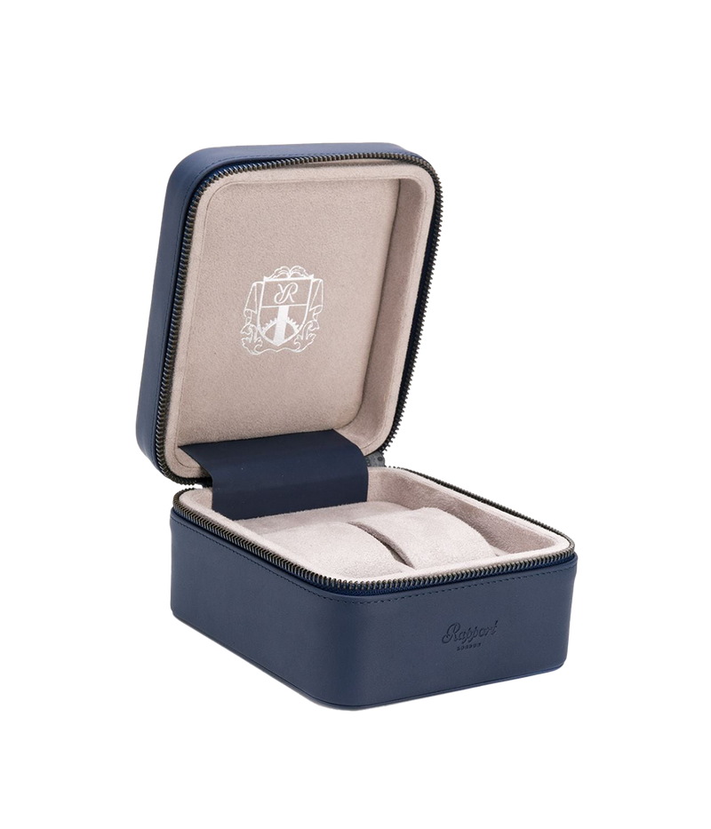 Hyde Park Two Watch Zip Case in Blue & Grey