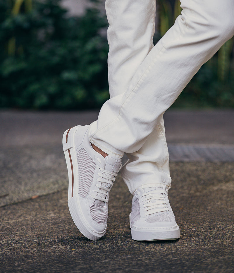 Suede & Nylon Sneakers in Bianco