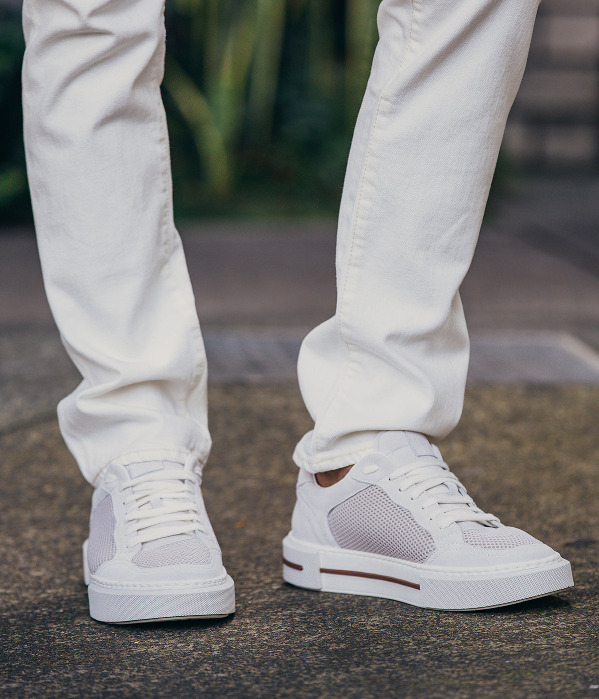 Suede & Nylon Sneakers in Bianco