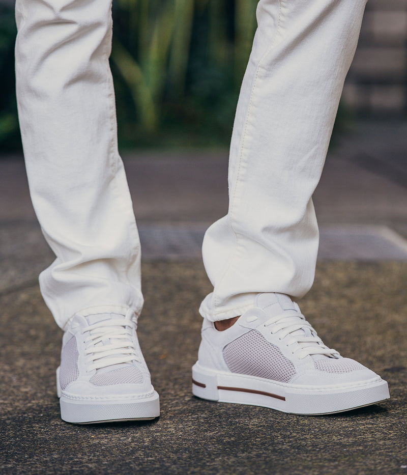 Suede & Nylon Sneakers in Bianco