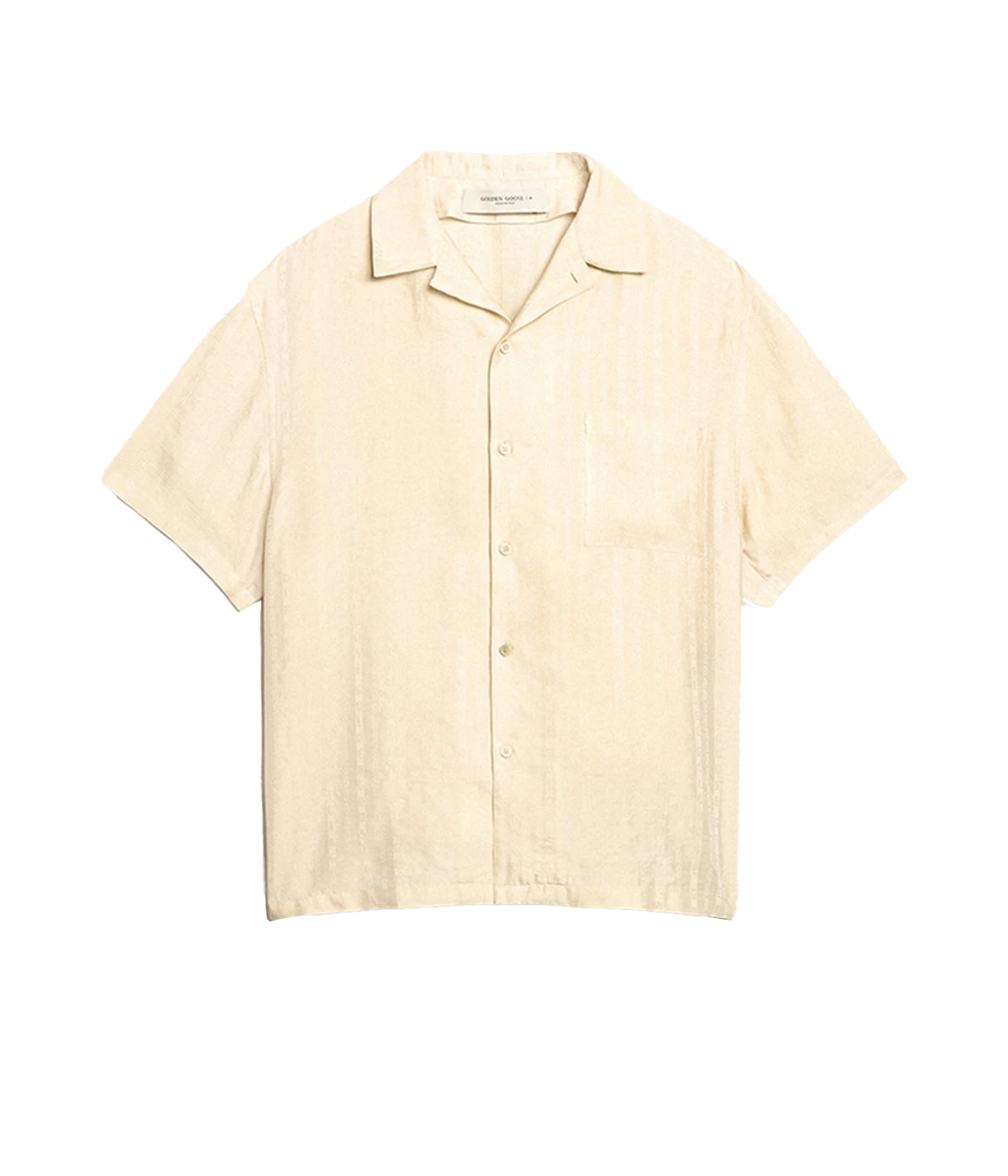 Journey Bowling Short Sleeve Shirt in Striped Linen Parchment