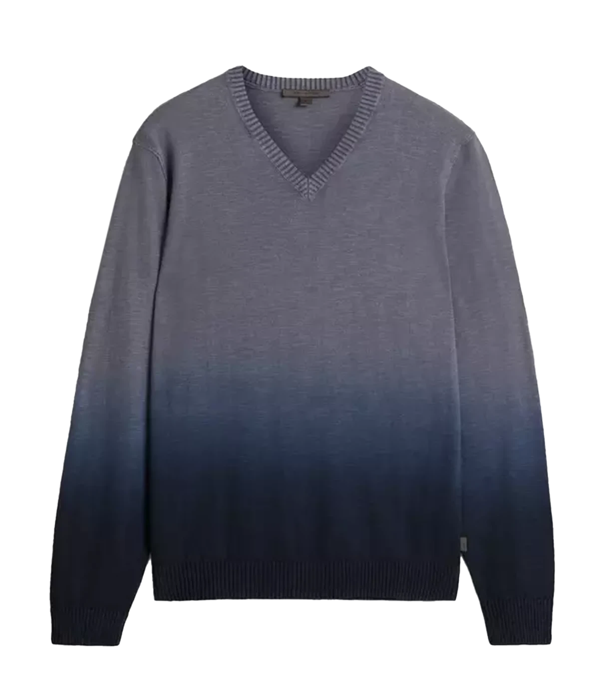 Kane fitted v-neck sweater knitted with soft slub cotton, featuring a dip-dyed ombre finish for added texture and depth