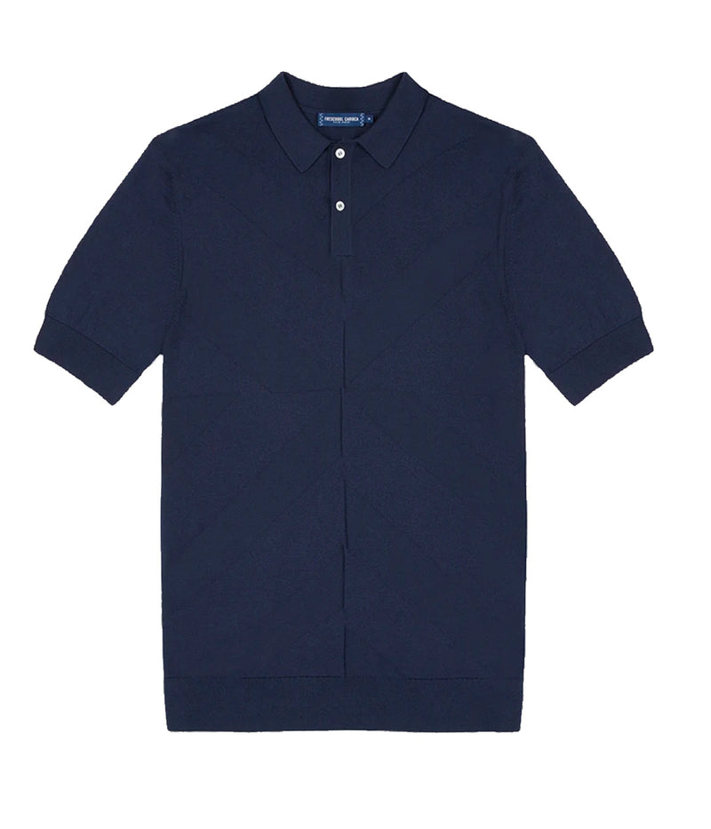Knit Jacquard Polo in Navy Blue