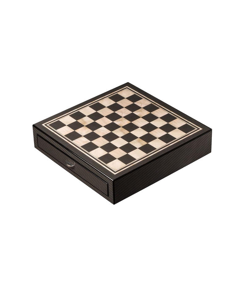 Large Chess Set in Carbon Fiber and Mother of Pearl