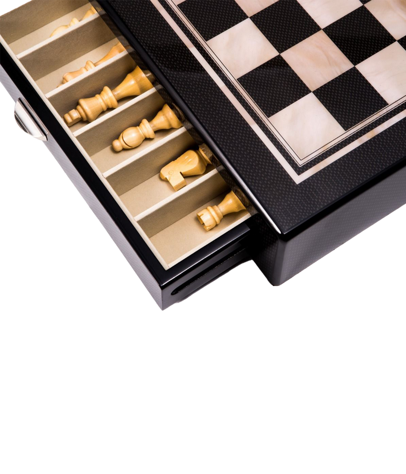Large Chess Set in Carbon Fiber and Mother of Pearl