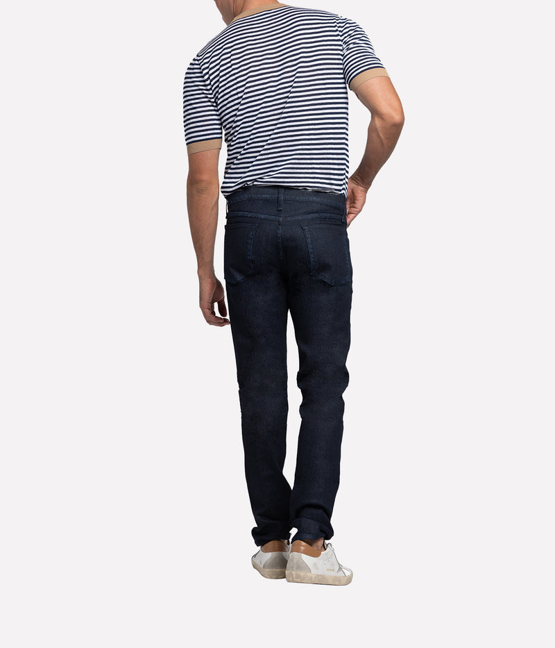 Crewneck Knit Shirt in White, Blue & Camel Stripe