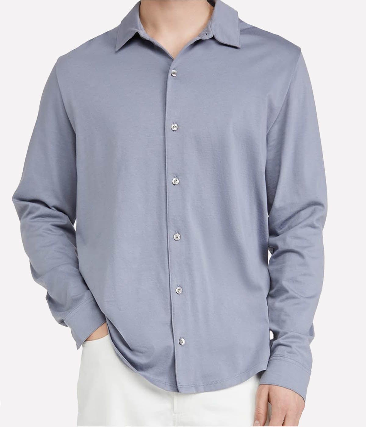 Pima Jersey Longsleeve Button Down in Cruise & Light Grey