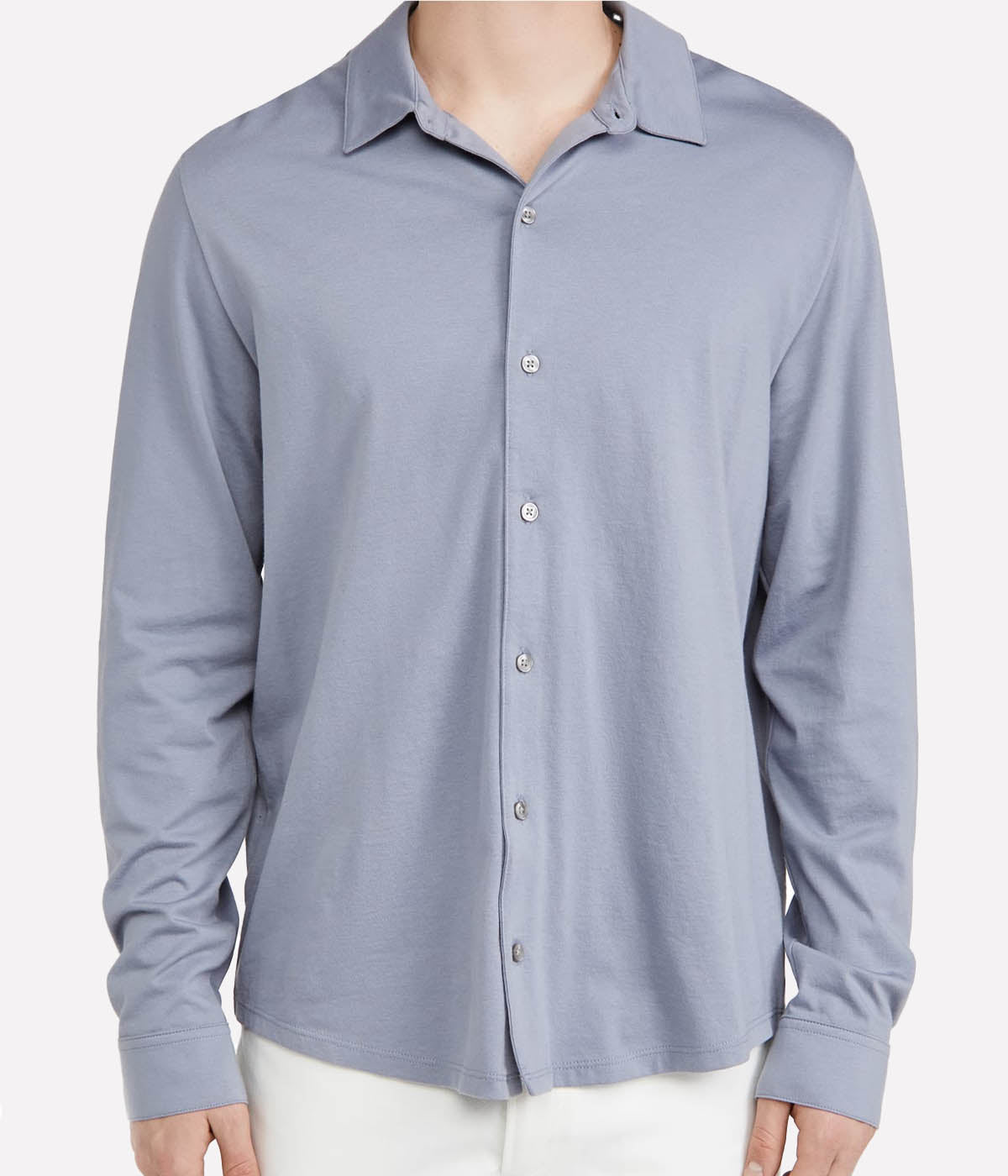 Pima Jersey Longsleeve Button Down in Cruise & Light Grey