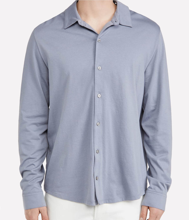 Pima Jersey Longsleeve Button Down in Cruise & Light Grey