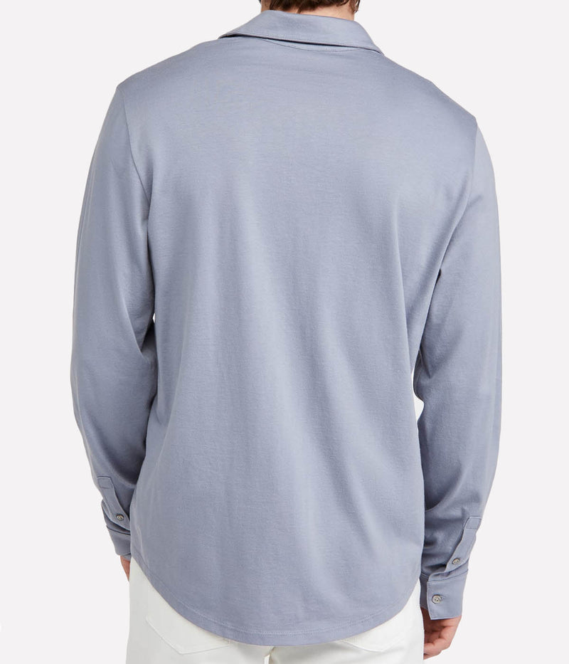 Pima Jersey Longsleeve Button Down in Cruise & Light Grey