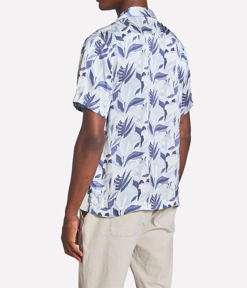 Roberto Silk Short Sleeve Shirt Tropico Print in Cool Bue
