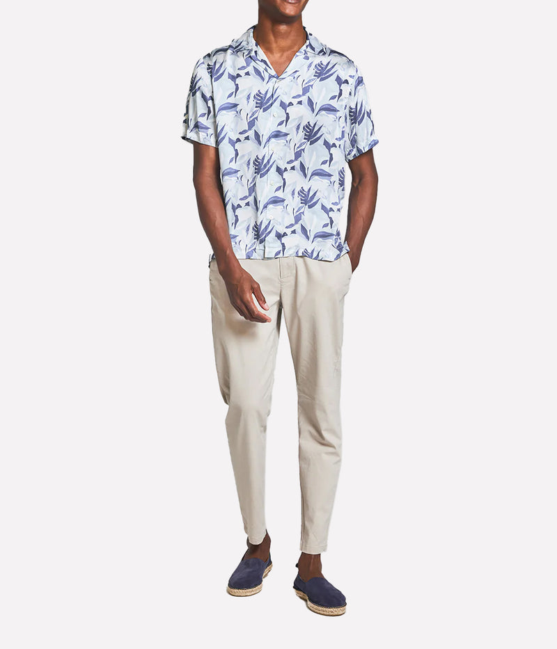 Roberto Silk Short Sleeve Shirt Tropico Print in Cool Bue