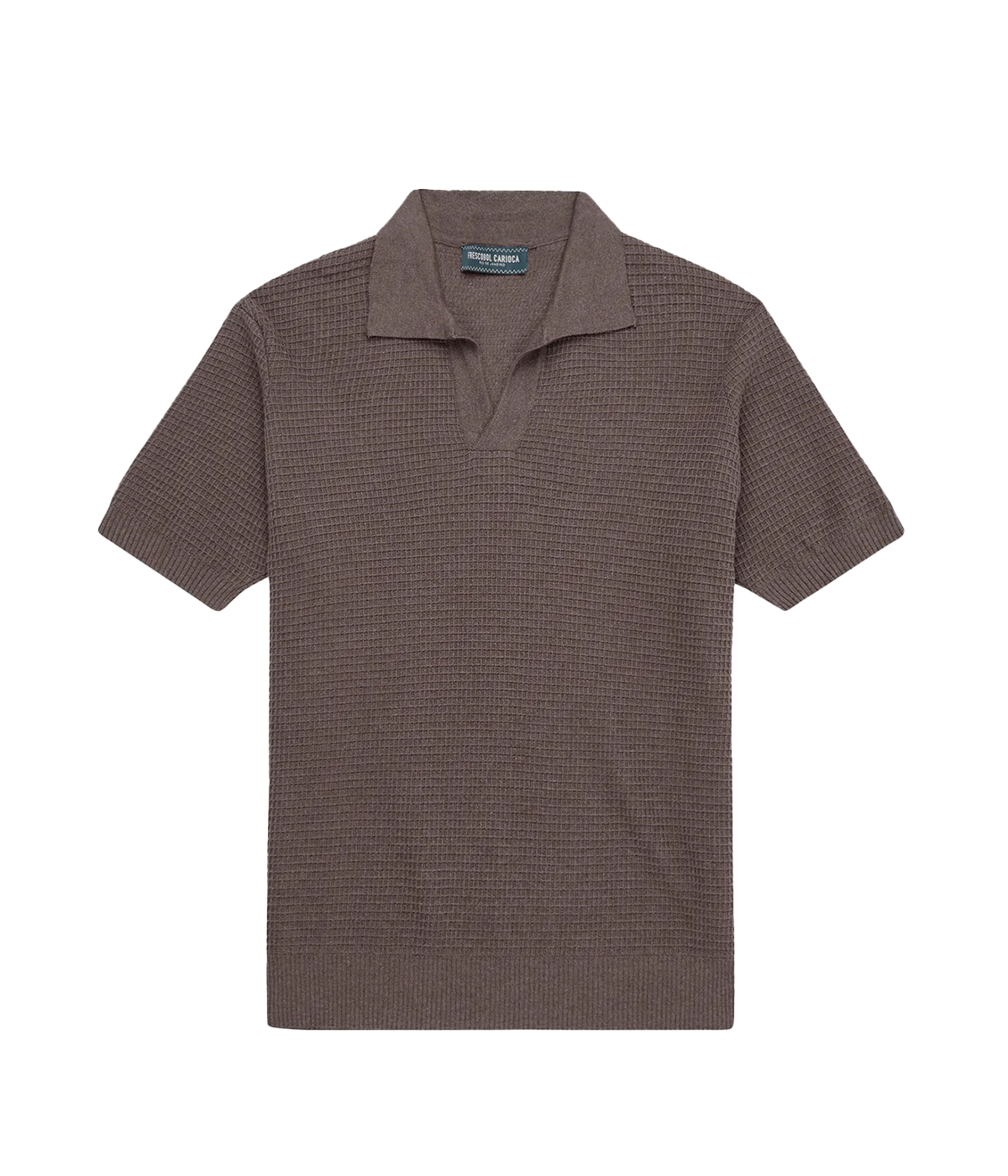 Rino Waffle Stitch V Neck Short Sleeve Polo in Dark Oat