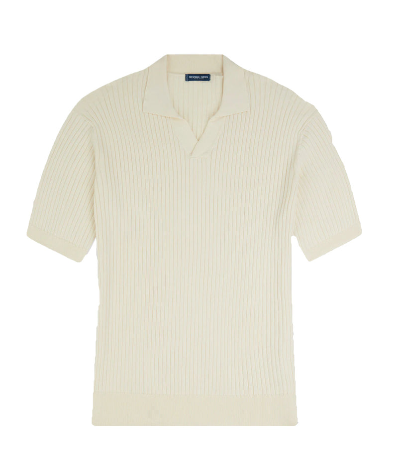 Rino Knit V Polo in Coconut Milk