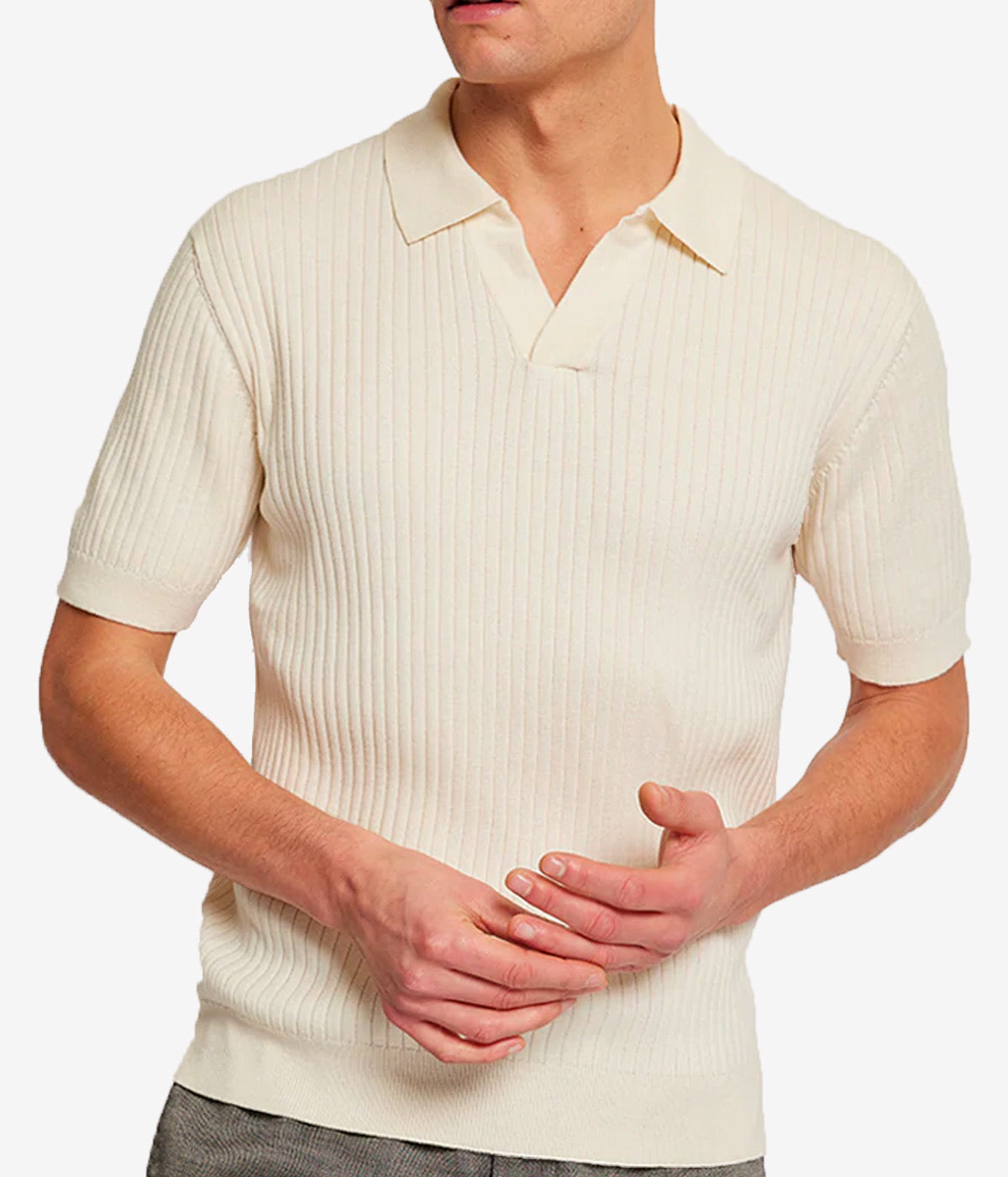 Rino Knit V Polo in Coconut Milk