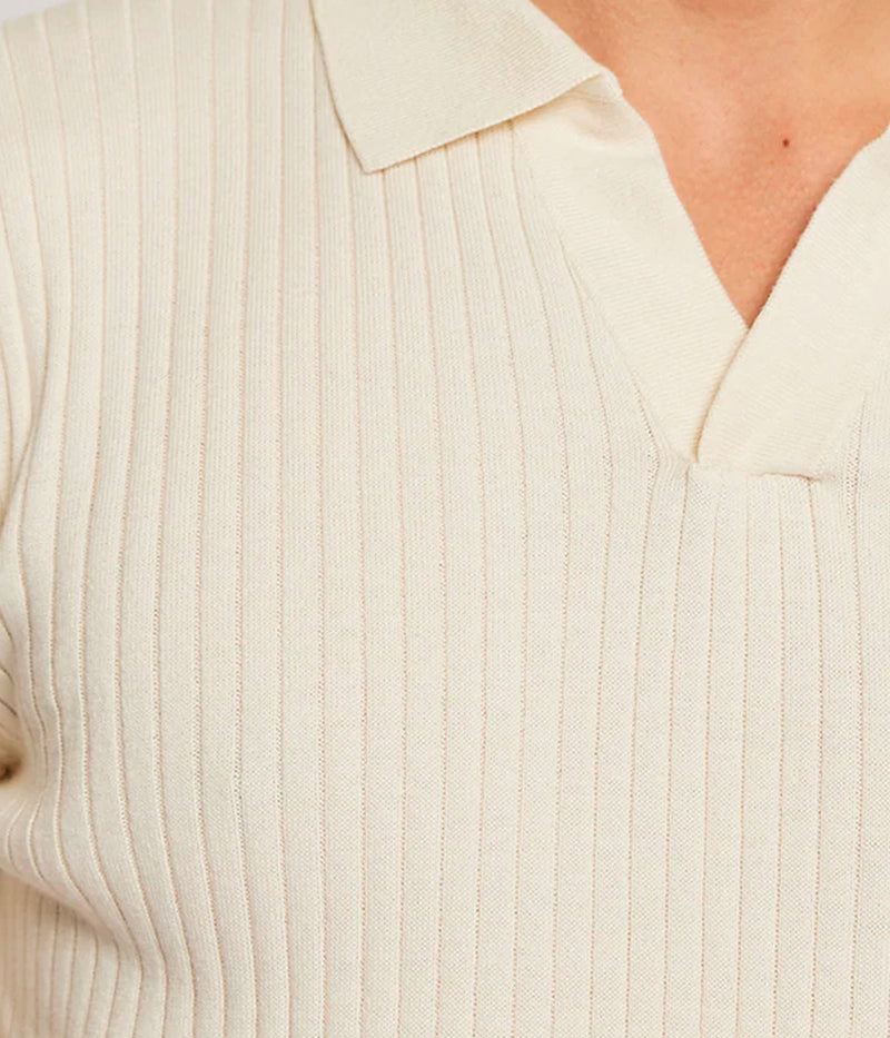 Rino Knit V Polo in Coconut Milk