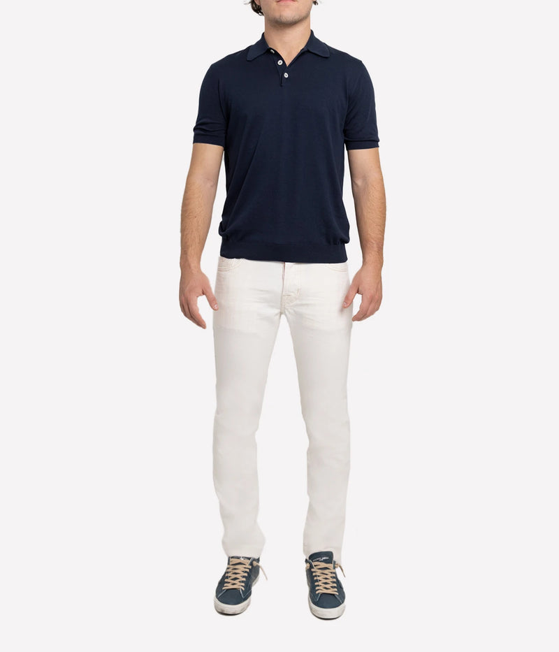 Short sleeve polo by Eleventy, crafted from cotton crepe with an 18-gauge finesse and dyed-in-chief finish. Features mother-of-pearl buttons and a regular fit, blending comfort and sophistication