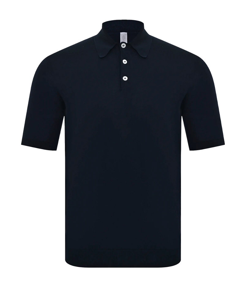 Short sleeve polo by Eleventy, crafted from cotton crepe with an 18-gauge finesse and dyed-in-chief finish. Features mother-of-pearl buttons and a regular fit, blending comfort and sophistication.