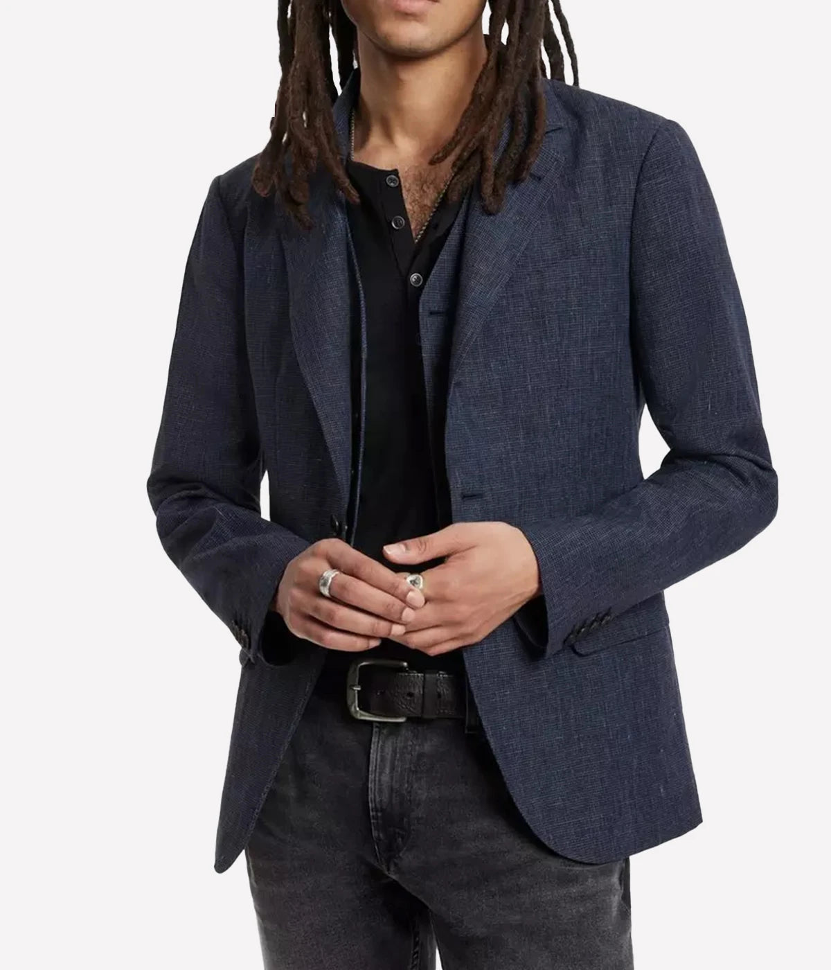 Slim Fit Notch Lapel Jacket in Ink Blue