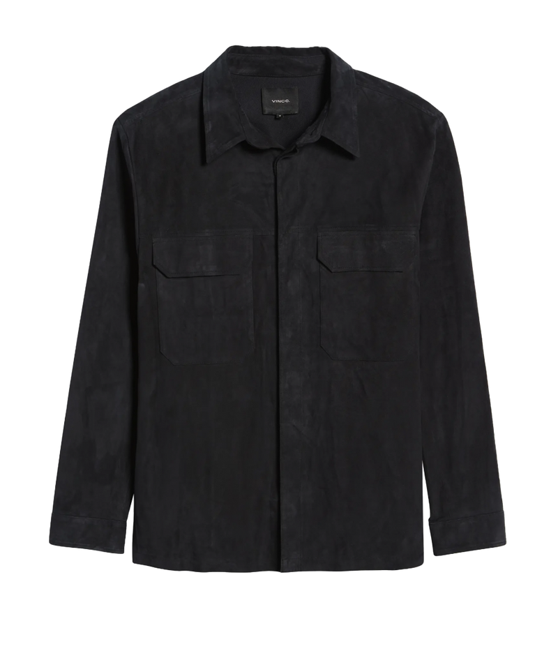 Soft Suede Overshirt in Soft Black
