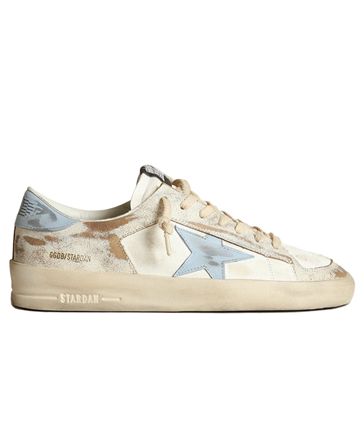 Stardan Nappa Shiny Leather Star and Heel in White & Blue Fog