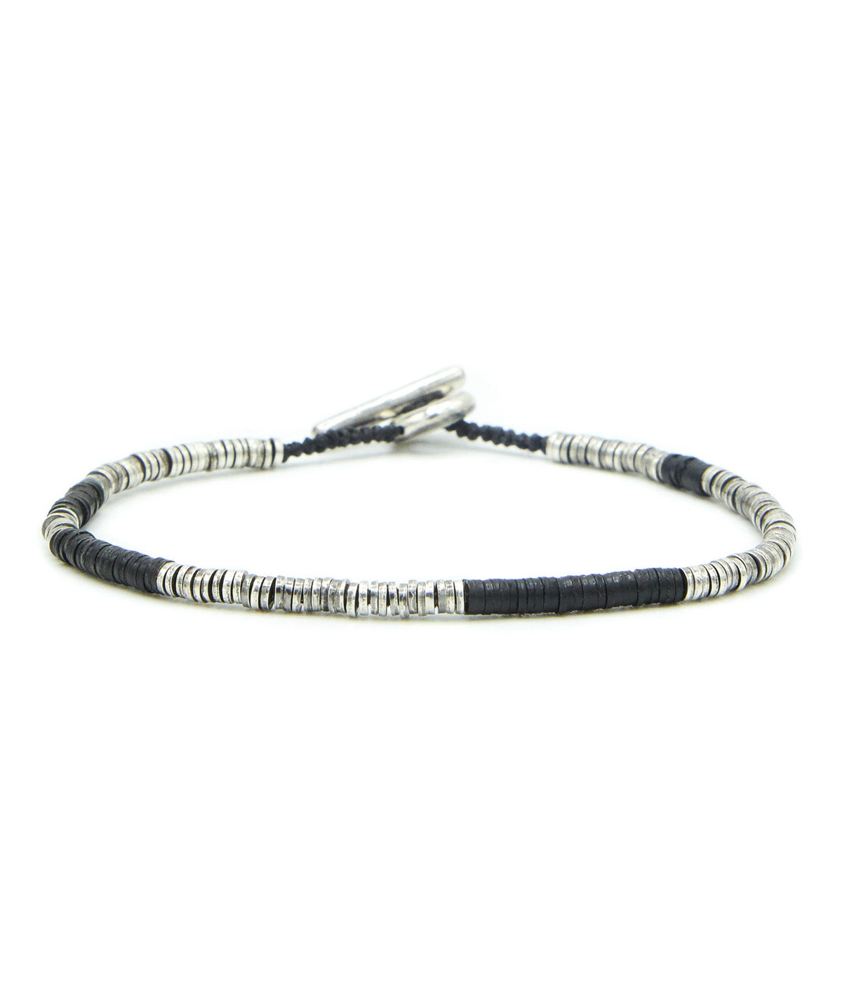 Sterling Silver with Black Bead Bracelet in Silver & Black