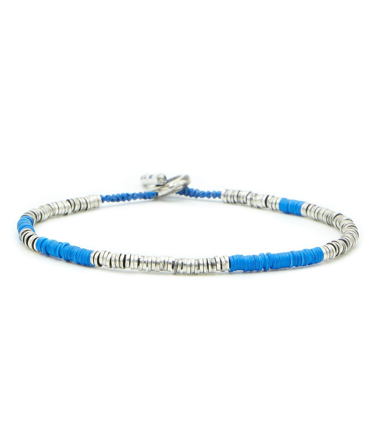 Sterling Silver with Black Bead Bracelet in Silver & Blue