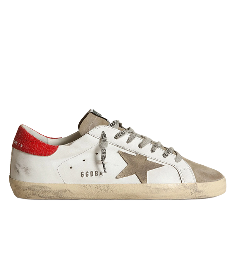 Super-Star Leather Upper Suede in White, Taupe & Red