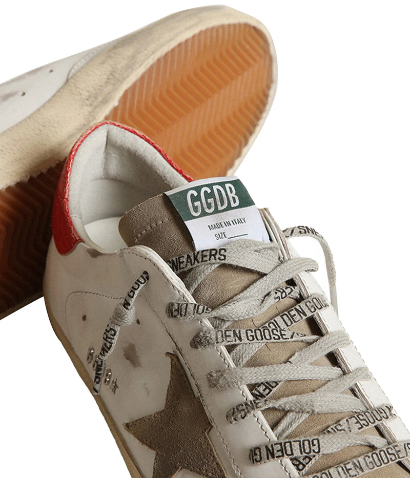 Super-Star Leather Upper Suede in White, Taupe & Red
