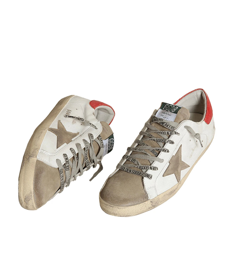 Super-Star Leather Upper Suede in White, Taupe & Red