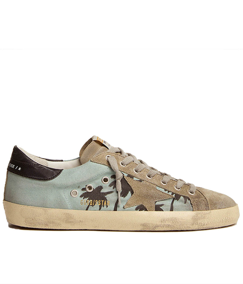 Super Star Canvas Upper with Palm Print in Sage Green, Taupe & Black