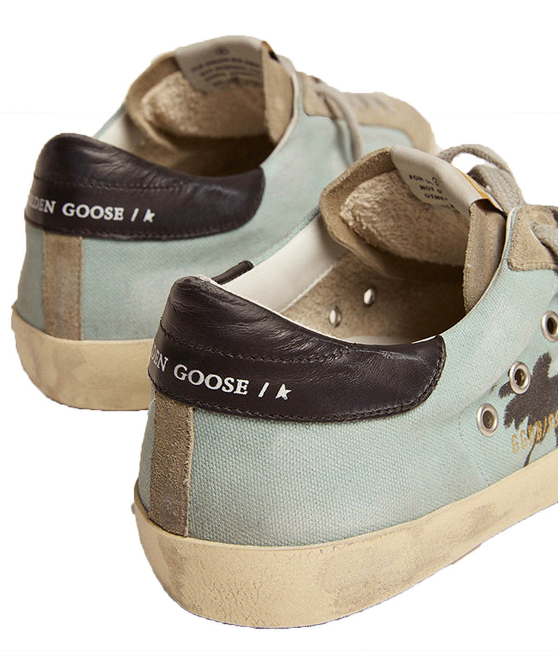 Super Star Canvas Upper with Palm Print in Sage Green, Taupe & Black